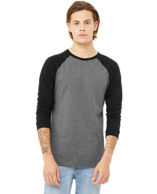 BELLA+CANVAS 3000 Hawthorne Baseball Tee in Deep heather/ black