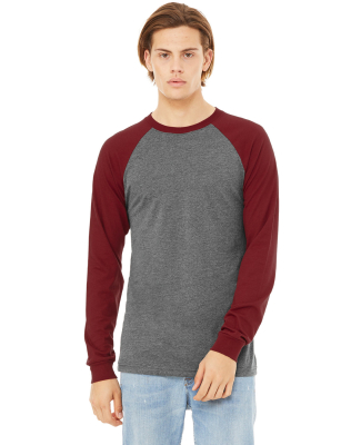 BELLA+CANVAS 3000 Hawthorne Baseball Tee in Deep heather/ cardinal