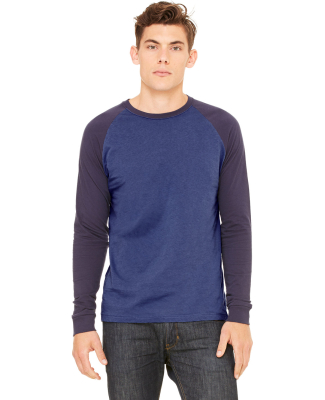 BELLA+CANVAS 3000 Hawthorne Baseball Tee in Heather navy/ midnight