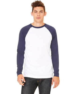 BELLA+CANVAS 3000 Hawthorne Baseball Tee in White/ navy