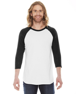 BB453 American Apparel Unisex Poly Cotton 3/4 Slee in White/ heather black