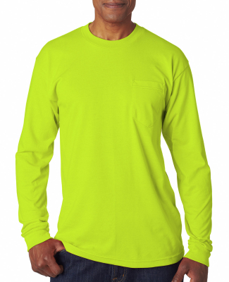 1730 Bayside Adult Long-Sleeve Tee With Pocket in Safety green