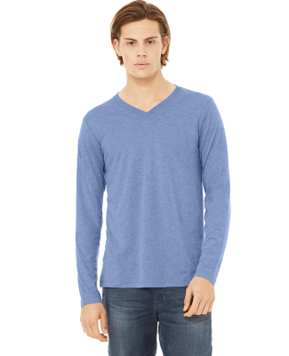 BELLA+CANVAS 3425 Mens Tri-Blend Long Sleeve V-Nec in Blue triblend