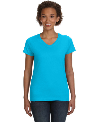 3507 LA T Ladies V-Neck Longer Length T-Shirt in Aqua