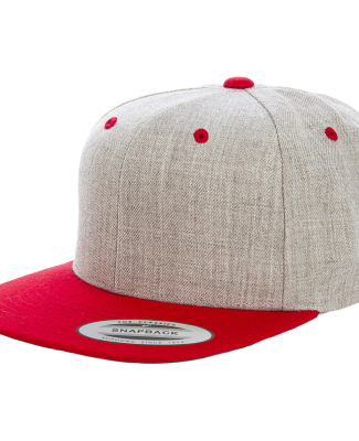 6089M Yupoong Classic Snapback Cap GREEN Under Bil in Heather grey/ red