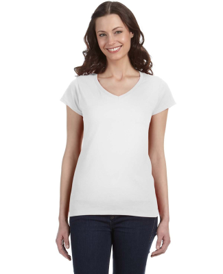 64V00L Gildan Junior Fit Softstyle V-Neck T-Shirt in White