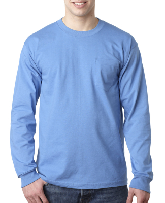 8100 Bayside Adult Long-Sleeve Cotton Tee with Poc in Carolina Blue