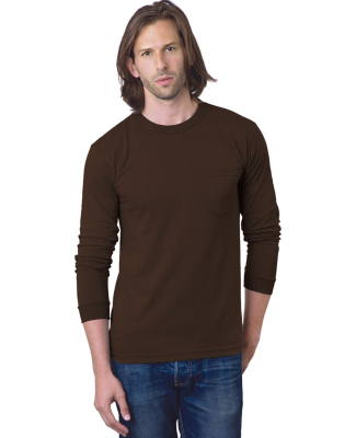8100 Bayside Adult Long-Sleeve Cotton Tee with Poc in Chocolate