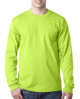 8100 Bayside Adult Long-Sleeve Cotton Tee with Poc in Lime green