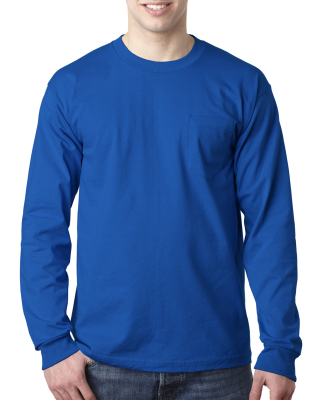 8100 Bayside Adult Long-Sleeve Cotton Tee with Poc in Royal Blue