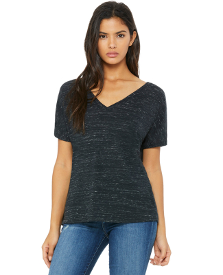 BELLA 8815 Womens Flowy V-Neck T-shirt in Black marble