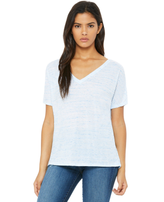 BELLA 8815 Womens Flowy V-Neck T-shirt in Blue marble
