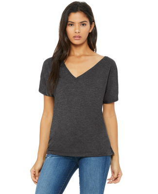 BELLA 8815 Womens Flowy V-Neck T-shirt in Dark grey heather