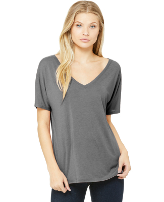 BELLA 8815 Womens Flowy V-Neck T-shirt in Grey triblend