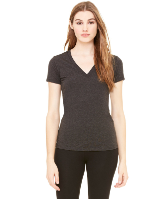 BELLA 8435 Womens Fitted Tri-blend Deep V T-shirt in Charcoal black triblend
