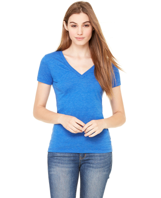 BELLA 8435 Womens Fitted Tri-blend Deep V T-shirt in True royal triblend
