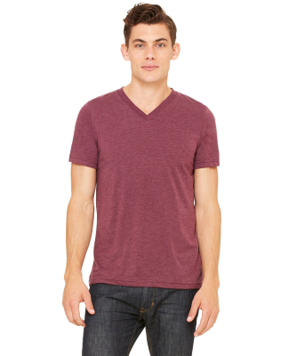 BELLA+CANVAS 3415 Men's Tri-blend V-Neck T-shirt in Maroon triblend