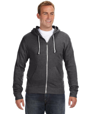 J8872 J-America Adult Tri-Blend Full-Zip Hooded Fl in Black triblend