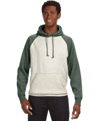 J8885 J-America Adult Vintage Heather Hooded Fleec in Oatmeal heather/ army heather