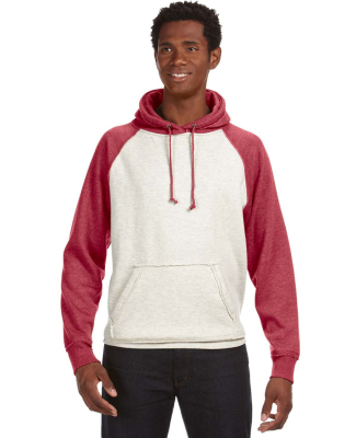 J8885 J-America Adult Vintage Heather Hooded Fleec in Oatmeal heather/ simply red heather