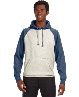 J8885 J-America Adult Vintage Heather Hooded Fleec in Oatmeal heather/ vintage navy heather