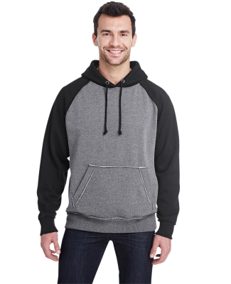 J8885 J-America Adult Vintage Heather Hooded Fleec in Smoke heather/ black