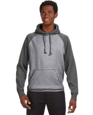 J8885 J-America Adult Vintage Heather Hooded Fleec in Smoke heather/ charcoal heather
