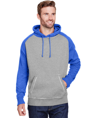 J8885 J-America Adult Vintage Heather Hooded Fleec in Smoke heather/ vintage royal heather