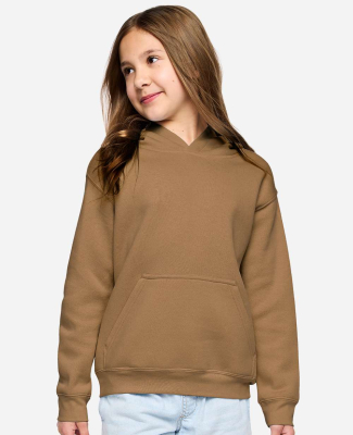 L2296 LA T Youth Fleece Hooded Pullover Sweatshirt in Coyote brown