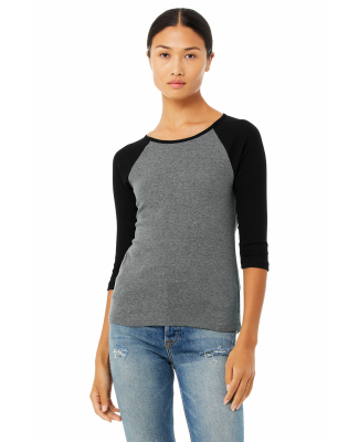 Bella 2000 Ladies Ribbed 3/4 Sleeve Baseball Tee B in Deep heather/ black