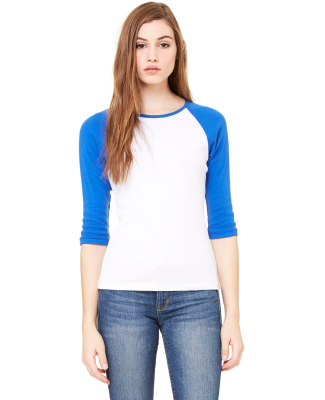 Bella 2000 Ladies Ribbed 3/4 Sleeve Baseball Tee B in White/ true royal