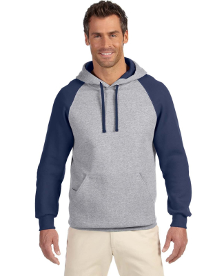 96CR JERZEES - Nublend® Colorblocked Hooded Pullo in Oxford/ j. navy