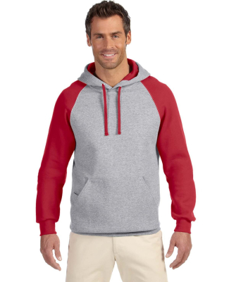 96CR JERZEES - Nublend® Colorblocked Hooded Pullo in Oxford/ true red