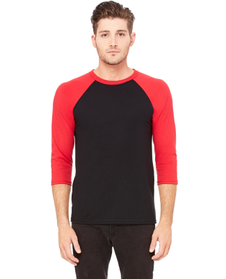 BELLA+CANVAS 3200 Unisex Baseball Tee in Black/ red