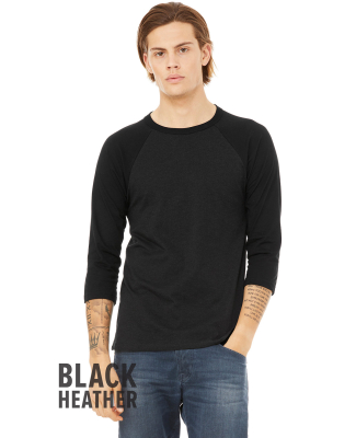 BELLA+CANVAS 3200 Unisex Baseball Tee in Black heather/ black