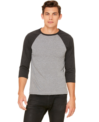 BELLA+CANVAS 3200 Unisex Baseball Tee in Grey/ charcoal black triblend