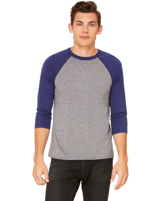 BELLA+CANVAS 3200 Unisex Baseball Tee in Grey/ navy triblend