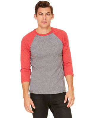 BELLA+CANVAS 3200 Unisex Baseball Tee in Grey/ red triblend