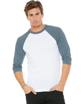 BELLA+CANVAS 3200 Unisex Baseball Tee in White/ denim