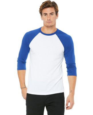 BELLA+CANVAS 3200 Unisex Baseball Tee in White/ true royal