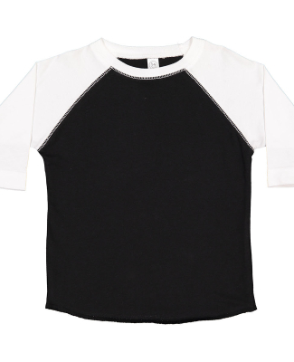 3330 Rabbit Skins Toddler Baseball Raglan in Black Solid/ White