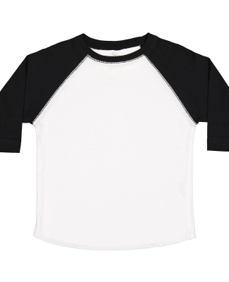 3330 Rabbit Skins Toddler Baseball Raglan in White Solid/ Black