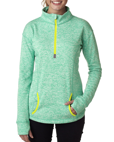 8617 J. America Women's Cosmic Fleece Quarter Zip in Emerald/ neon yellow