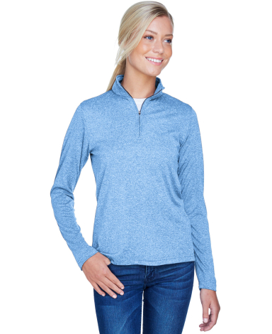 UltraClub 8618W Ladies' Cool & Dry Heathered Perfo in Columbia blue heather