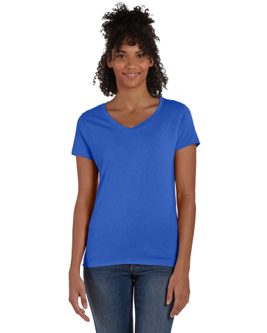 Hanes 42VT Women's V-Neck Triblend Tee with Fresh in Royal triblend