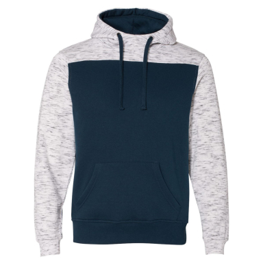 197 8676 Melange Fleece Colorblocked Hooded Pullov in Navy/ white