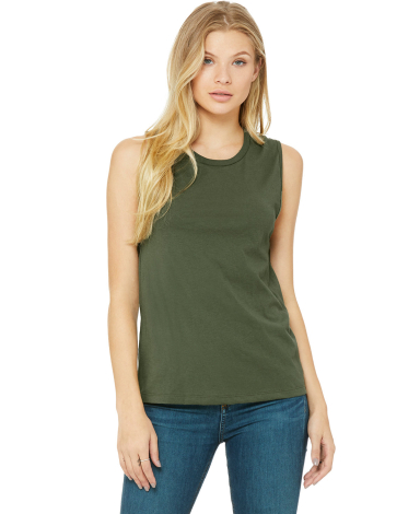 Women's Long Muscle Tank in Military green