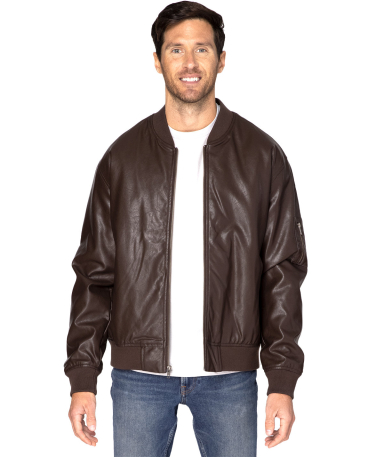 Threadfast Apparel 395J Unisex Bomber Jacket in Brown vegan leather