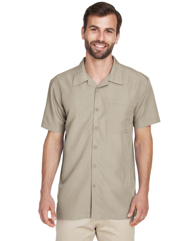 Harriton M560 Men's Barbados Textured Camp Shirt in Khaki