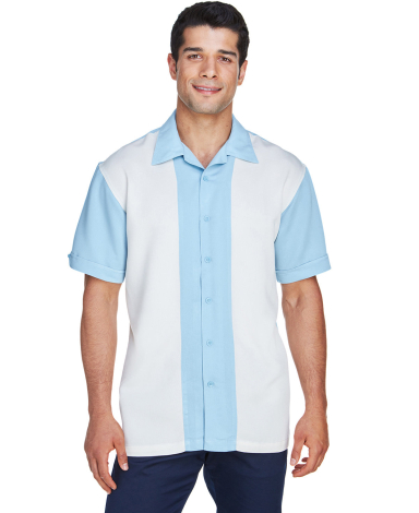 Harriton M575 Men's Two-Tone Bahama Cord Camp Shir in Cloud blue/ cream